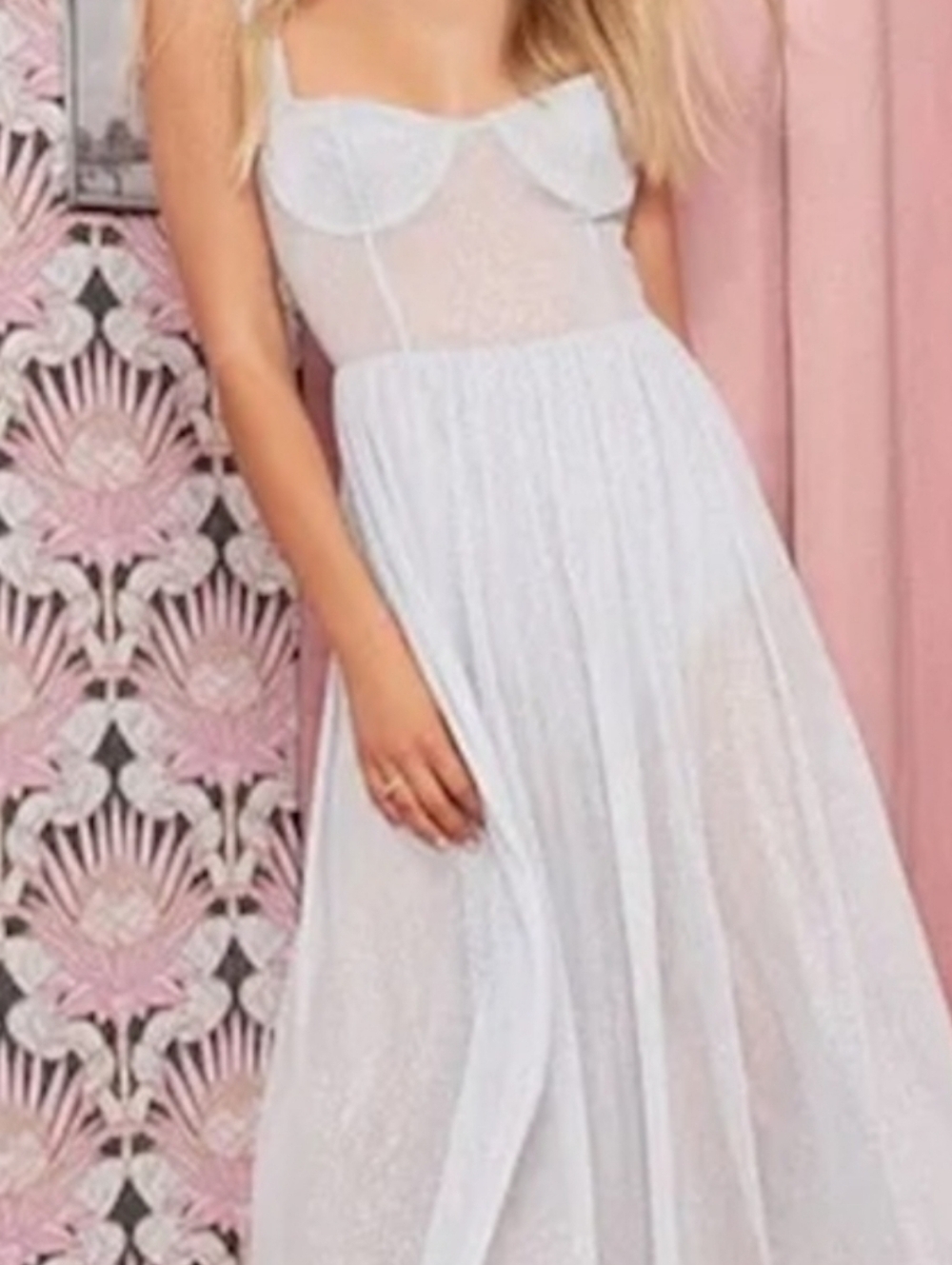 NWT REVOLVE Majorelle RINA GRAY Sparkly See-Through Midi Dress Size L